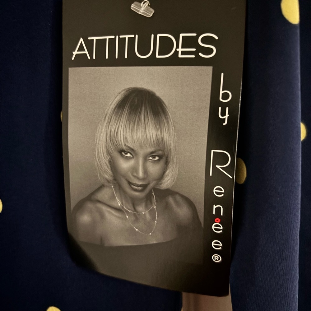 Attitudes by Renee Dark Blue Dress with Yellow Dots - Picture 2 of 5